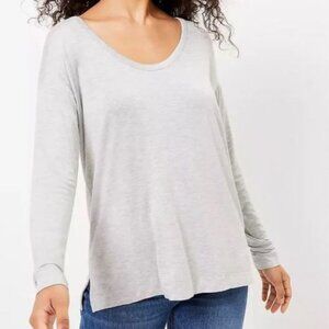 LOFT Long Sleeve Scoop Neck Rayon Cotton Blend Tee Grey Heather Size L
